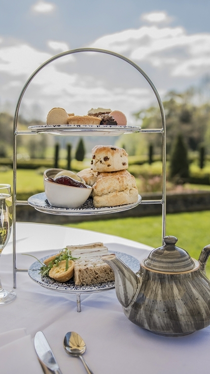 Afternoon tea on the terrace at De Vere Tortworth Court